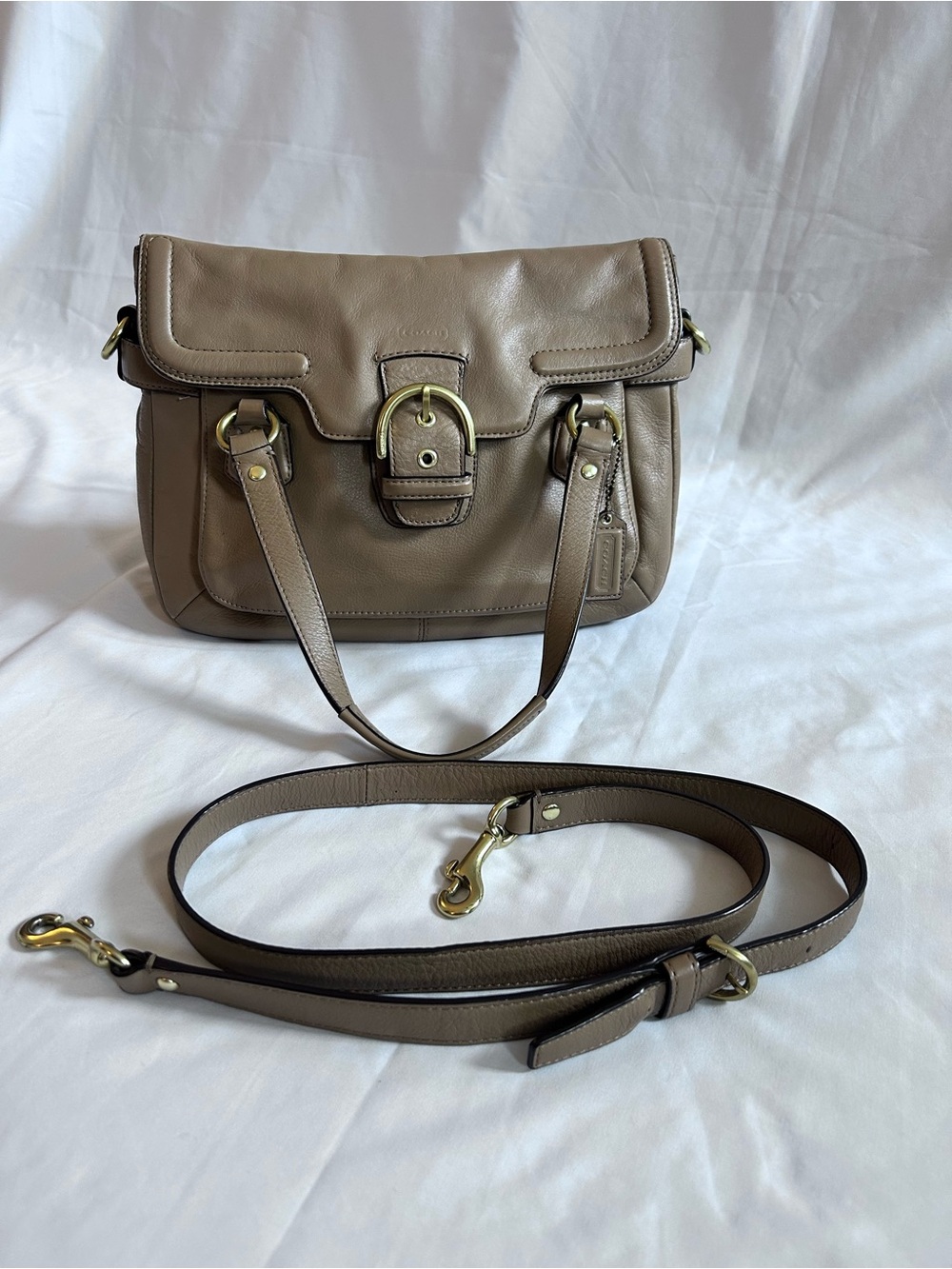 Coach Taupe Leather Flap Shoulder Bag